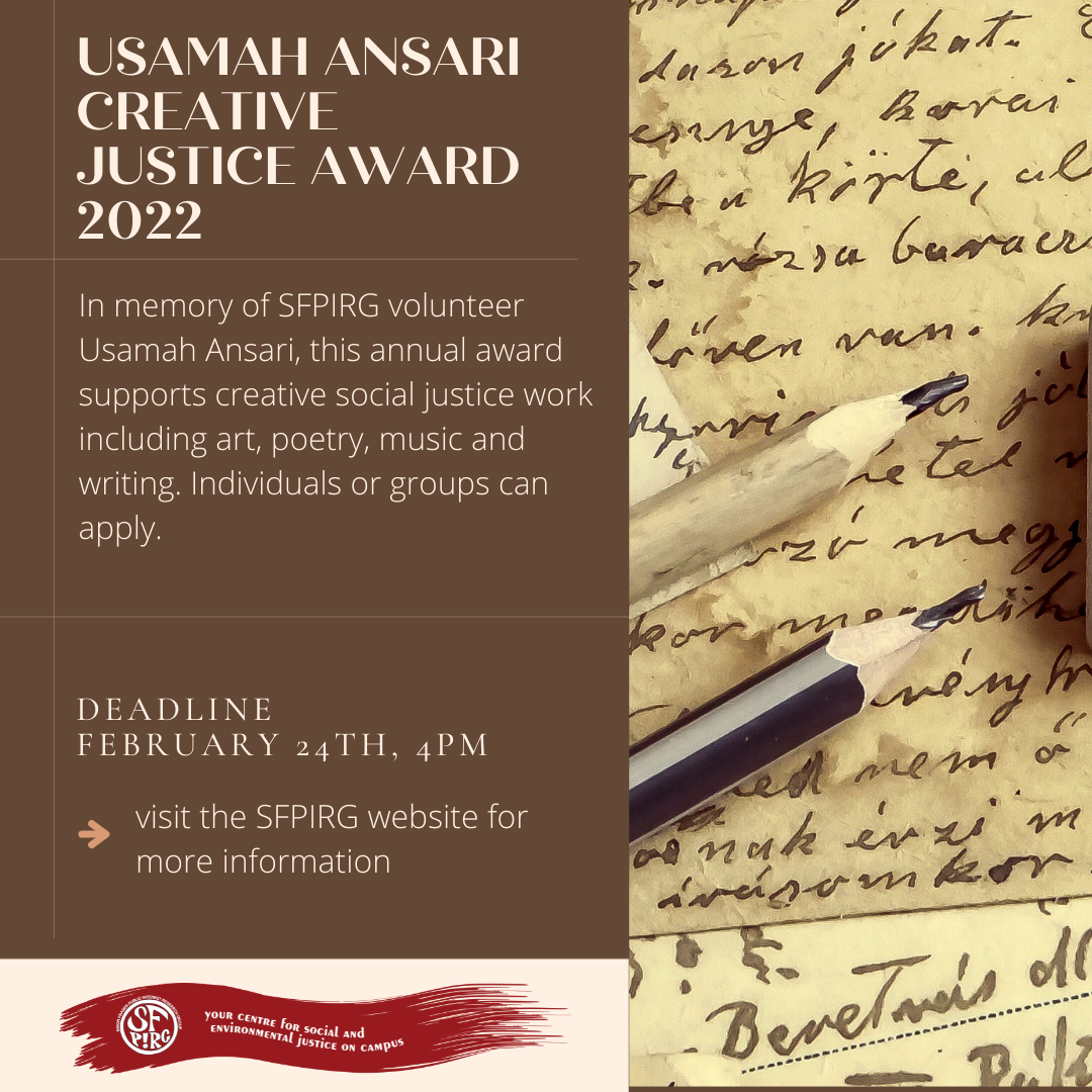 On the right side of the image is a close up of a handwritten letter with two pencils placed on the paper. on the left are details about the award (same as in the text that appears on this event.